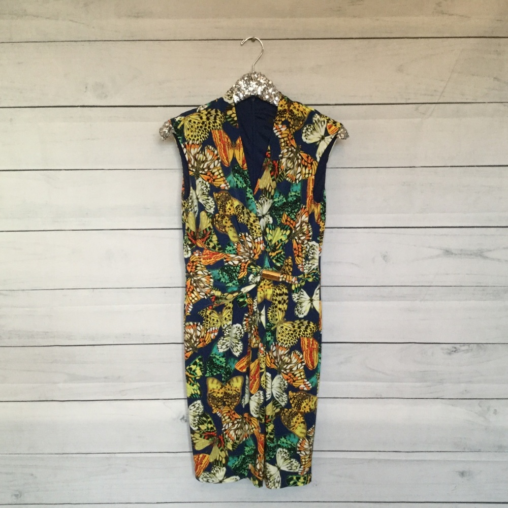 Ellen Tracy butterfly sleeveless v neck dress 8